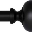 Black Curtain Rod 48"-86" for windows 1 Pack with Round Finials, 1" Diameter Rod Decorative Round Finials Adjustable Telescoping Black Drapery Rods of Window Treatment