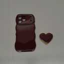 Cute Case for iPhone 17 Pro Max 6.9'', Wine Red Soft TPU Shape Shockproof Protective Cover with Stand, Luxury Bumper Wave Frame Curly Shape Love Heart Holder Kickstand Phone Case for Girls Women