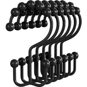 Bathway Shower Curtain Hooks Matte Black Shower Curtain Rings, 12 Pcs Double Hook Shower Curtain Hooks Rings Shower Curtain Hangers Rust Proof, Metal Shower Hooks for Bathroom Shower Curtain Rod