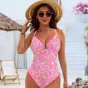 Womens Slimming Tummy Control Swimsuit Ruched One Piece Bathing Suit Sexy V Neck U Wire Swimwear (Pink, M)