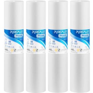 PUREPLUS 20 Micron 20" x 4.5" Whole House Sediment Home Water Filter Replacement Cartridge, Compatible with DGD-5005-20, AP810-2, P5-20BB, FP25B, FPMB5-20, 155358-43, SDC-45-2005, 4 Pack