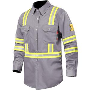 FR Shirts for Men 7oz High Visibility Fire Resistant Shirts CAT2 Welding Shirt 100% Cotton Hi Vis Flame Resistant Shirt Light Gray(X-Large)
