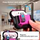 RFUNGUANGO Compatible with AirPods 4 Case,Magnetic Automatic Lock with Phone Holder & Cleaning Kit,Compatible with Magsafe, Back Magnetic Charging, Black-Rose Red