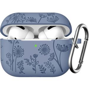 Lerobo Flower Engraved Cover for Airpod Pro Case 2nd 1st Generation Cute, Full Protective Soft Silicone Case Compatible with Apple AirPod Pro/AirPods Pro 2 Case USB C, Front LED Visible, Lavender Gray