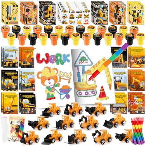 BenLouis 84Pcs Construction Party Favors Excavator Theme Coloring Books Crayons Sticker Set Bulk for Kids Construction Birthday Goodie Bag Stuffer Classroom Gifts Rewards Craft Pinata Fillers