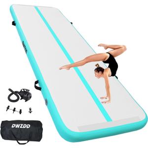 Dwzdd Gymnastics Air Mat 10ft/13ft/16ft/20ft Tumbling Mat Inflatable Gymnastics Tumble Track for Home/Gym/Training/Cheerleading/Water with Electric Pump (Mint+White)