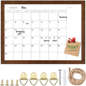 TORASO Dry Erase Monthly Calendar Board, Solid Wood Frame Magnetic Whiteboard for Wall, Office/School/Home, Walnut Brown Frame Hanging Board 12"x 16"(YL-WB-3040-A)
