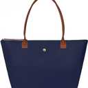 GM LIKKIE Women's Foldable Nylon Tote Bag, Lightweight Shoulder Purse with Top Handle, Spacious Hobo Bag for Work and Travel, Navy Blue