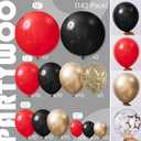 PartyWoo Red Black and Gold Balloon Arch Kit Garland 142pcs Different Sizes of 18 12 10 5 Inch Matte Black Red Metallic Gold Confetti Balloons for New Year's Eve Graduation Birthday Party Decorations
