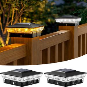 btfarm 2 Pack Solar Post Cap Lights Outdoor, 2 Color Modes 16 LED Fence Post Lights Fit 4x4 3.5x3.5 Wooden/Vinyl, Bright Waterproof Solar Powered Deck Lighting Outside for Patio Porch Garden, Black