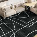 YIHOUSE Washable Area Rug 6'x9'-Abstract Black and White Rug for Living Room Bedroom, Large Modern Non-Slip Ultra-Thin Rug Home Decor,Black Abstract,6x9ft