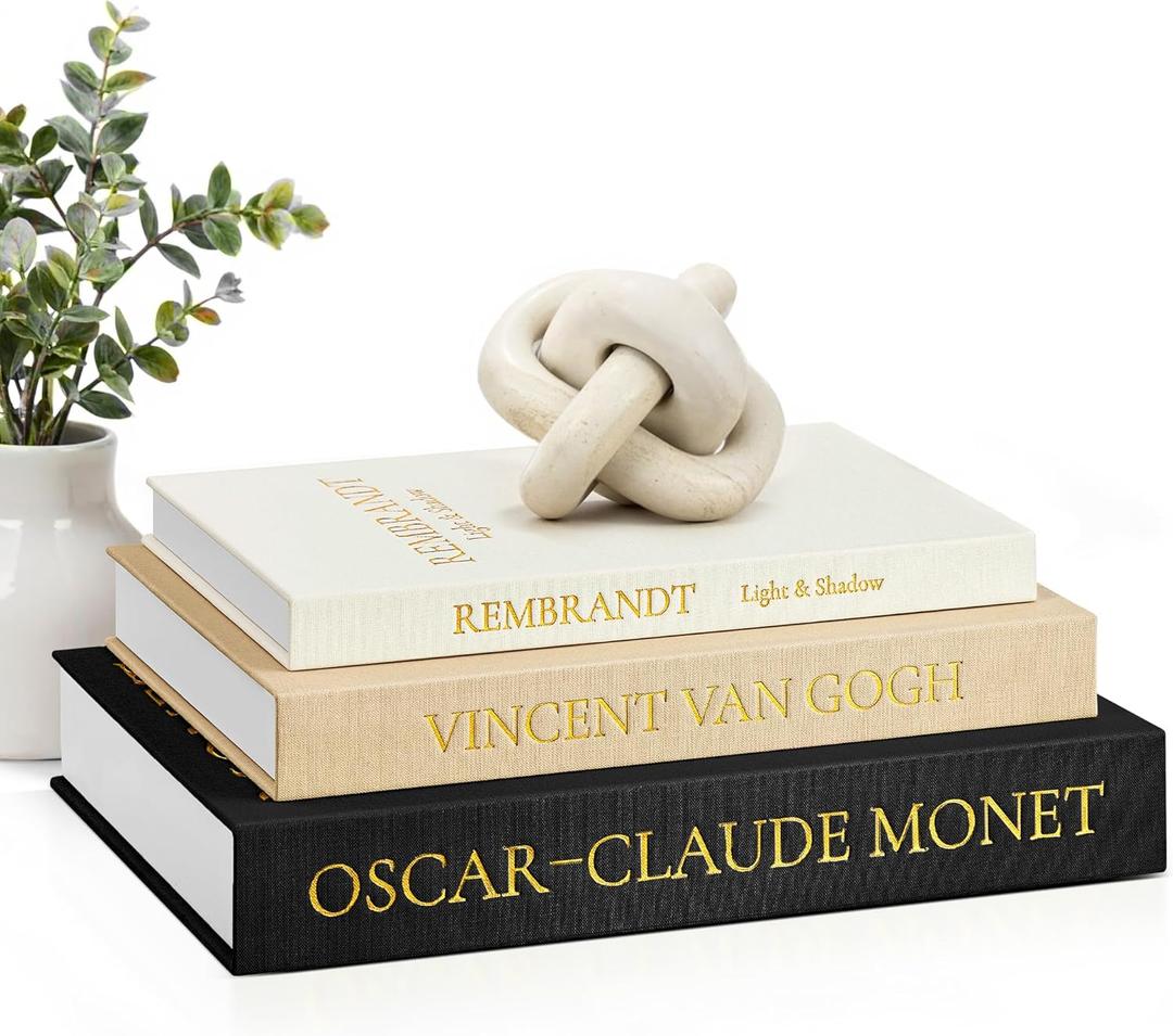 JARLINK Aesthetic Decorative Books, Set of 3 Linen Faux Books for Coffee Table, Bookshelf or Mantle Decor, Stylish Book Storage Boxes for Home Decor, Photo Organization, and Keepsake Storage, Black (Black-Beige-Apricot)