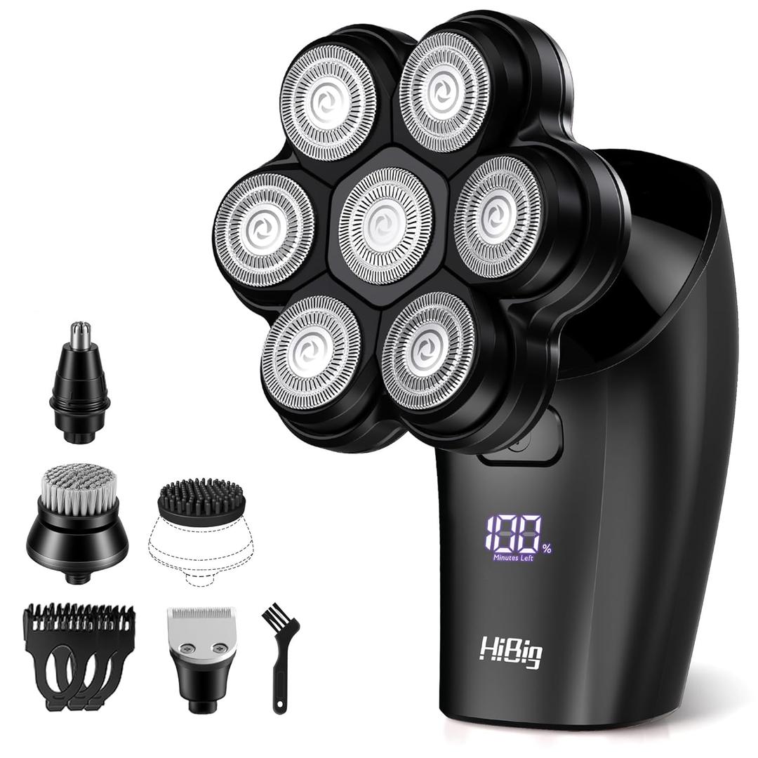 Head Shavers for Bald Men - 7D Arc Magnetic Detachable Electric Razor, Waterproof Wet Dry 5-in-1 Electric Shaving & Grooming Kit, LED Display Rechargeable Head & Body Hair Shaver, Black
