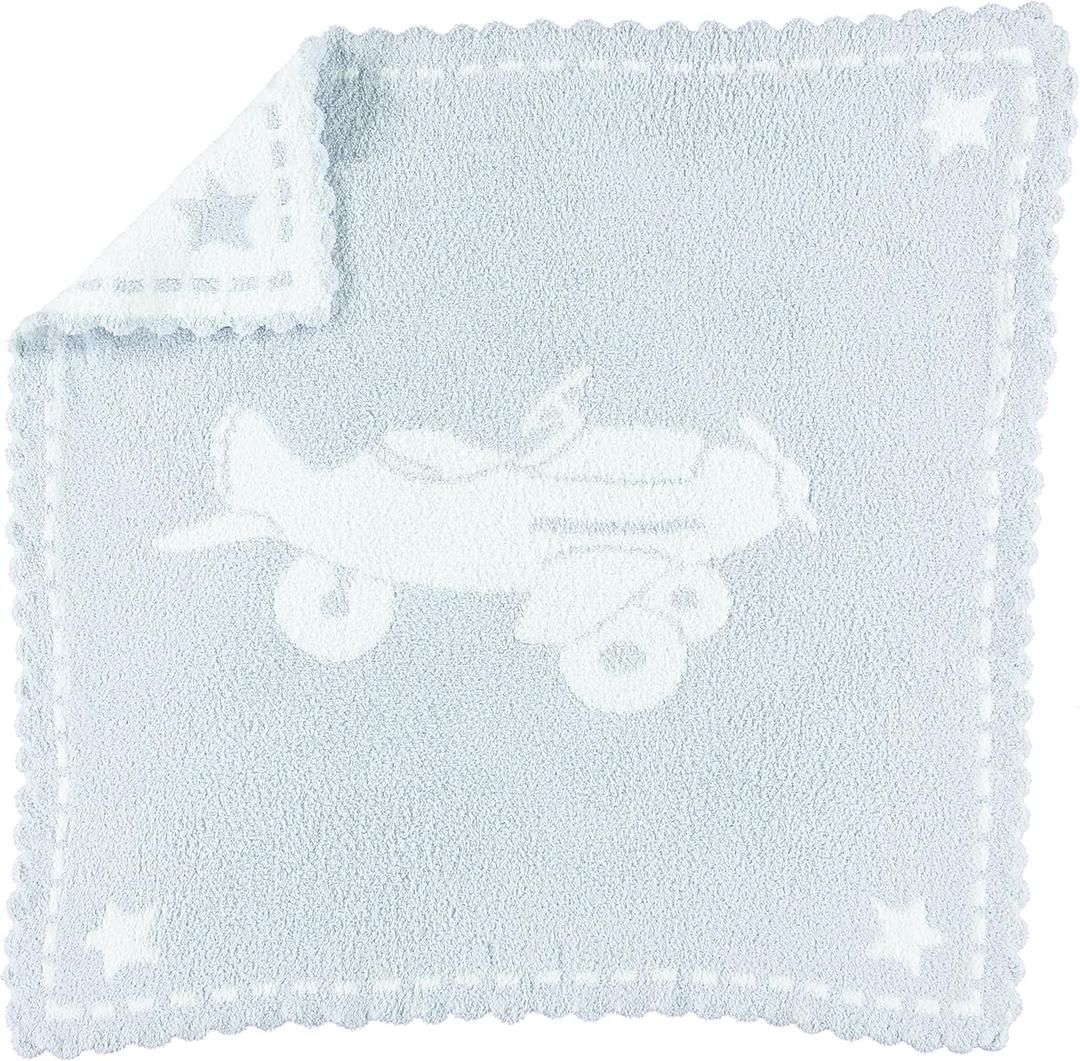 Barefoot Dreams CozyChic Scalloped Baby Receiving Blanket - Blue & White 30x 32
