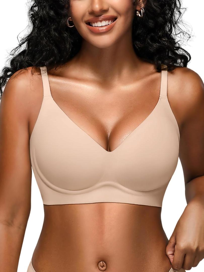 Wireless Jelly Bras for Women No Underwire - Seamless Padded T-Shirt Bralette with Support, Comfortable Everyday Bra (Medium)