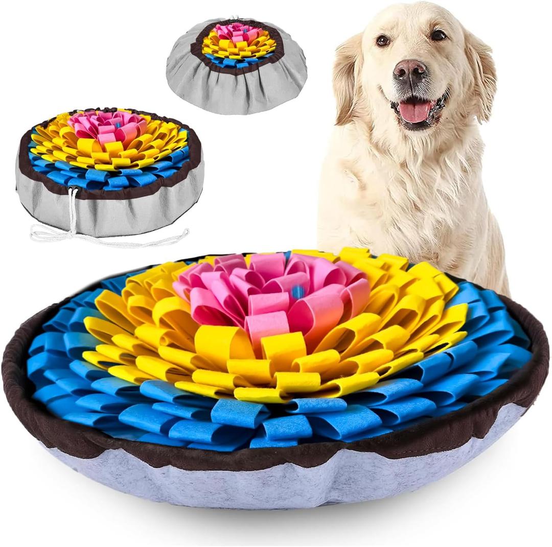 PET ARENA Snuffle Mat for Dogs - Adjustable Interactive Puzzle Toy for Large & Small Breed Slow Feeder for Mental Stimulation & Stress Relief Encourages Natural Foraging Ideal for Indoor & Outdoor Use (Pink Yellow Blue)