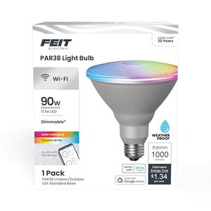 Feit Electric PAR38/RGBW/CA/AG 90 Watt Equiv, 2.4 GHz WiFi Only, No Hub Required, Color Changing and Tunable White