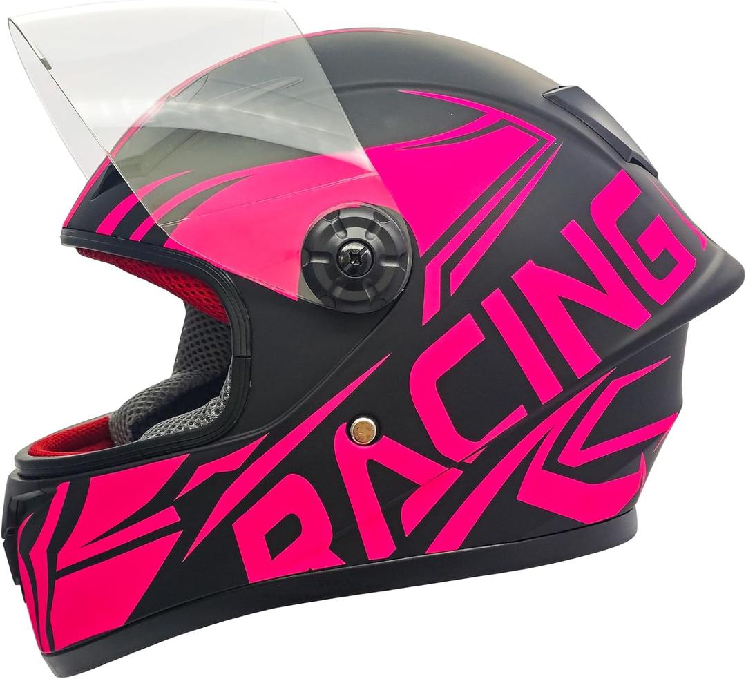 SanQing Kids Full Face Motorcycle Helmet Motocross Dirt Bike ATV BMX Go-Kart Off-Road 4 Wheeler Boy Girl Children Helmet with Sun Visor DOT Approved (Large, Pink)