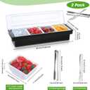 2 Ice Cooled Garnish Tray Deck Bar Garnish Caddy Condiment Containers with Lids and Removable Chilled Condiment Server with 6 Tongs and 6 Fruit Forks (4 Compartments)