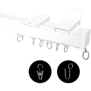 Ceiling Curtain Track, Ceiling Wall Mount Room Divider Curtains Track Rods Heavy Duty Ceiling Track Curtain Rail, RV Ceiling Track for Curtains with Rollers Hooks Clips for 3-6ft, White