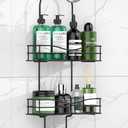 Bathroom Shower Caddy Hanging - 3-Tier Organizer with Soap Holder & 6 Hooks for Towels, Sponge; Fits 21mm Shower Head Arm, Black