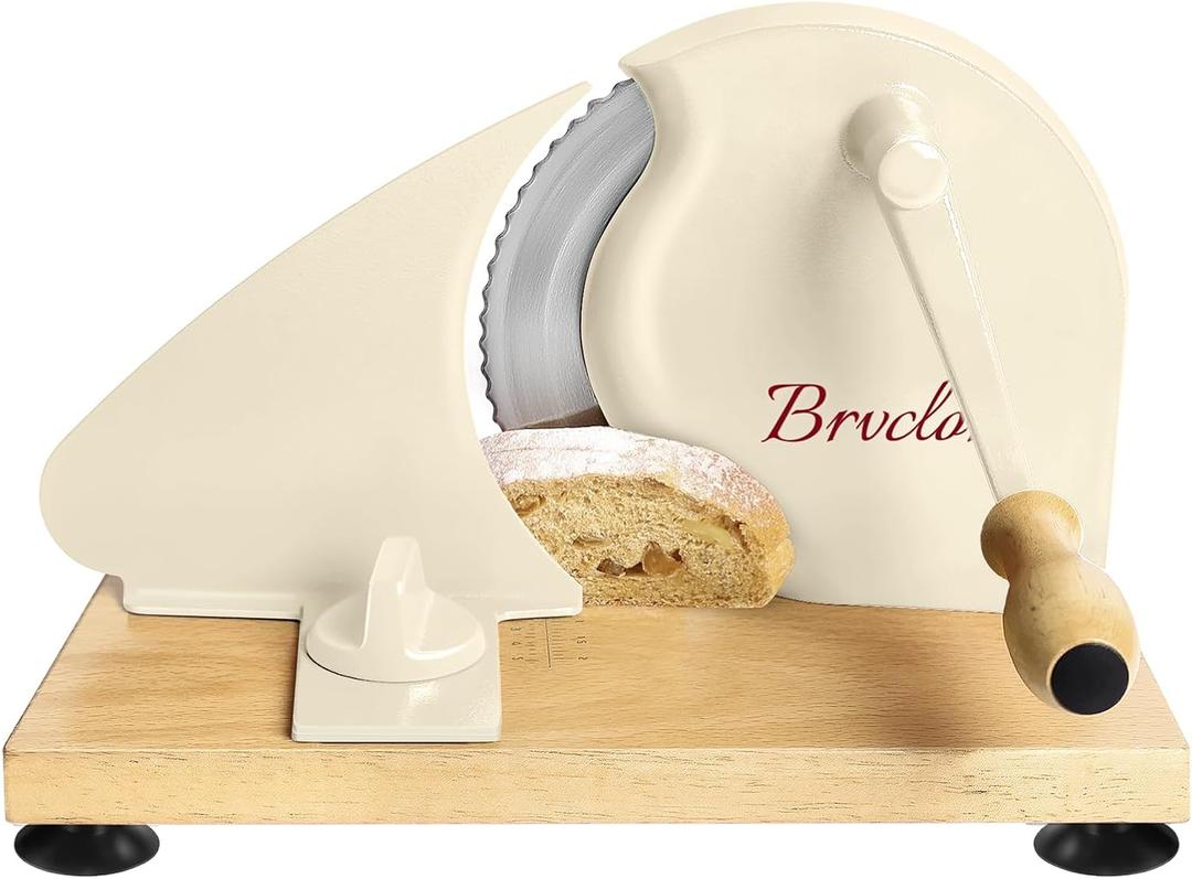 Manual Bread Slicer for Homemade Sourdough Bread, Adjustable Thickness&Evenly Slicing, Hand Crank Bread Slicer with Scale Line and Suction Cup, Serrated Blade Design, Patent (Cream)