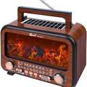T.TAOMI Retro Portable Radio AM FM SW Shortwave Radio with Bluetooth Speaker,Flame Atmosphere Lamp Battery Operated,SUB Charging, TF Card (Wood Tone)