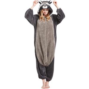 DarkCom Raccoon Onesie Halloween Costume One Piece Unisex Adult Pajamas Women Men Sleepwear Christmas Pajamas (Large)