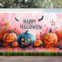 Pink Halloween Decor Happy Halloween Kids Banner, 4x6 ft Night Party Decorations, Spooky Indoor Ghost Banner (Blue Pumpkin)