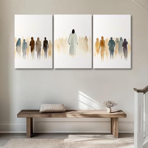 sawjug Jesus Feeds The 5000 Easter Christian Wall Art,Jesus Canvas Wall Art,Christ Religion Canvas Wall Decor for Living Room, Bedroom,Office (16" x 24" x 3 pcs)