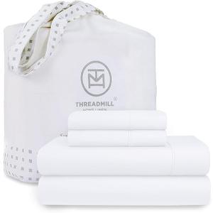 Threadmill Cotton Queen Sheet Set | 100% Cotton Sheets for Queen Size Bed | Solid Sateen Queen Bed Sheets Set with 16” Deep Pocket | Soft Breathable 4-Piece Cooling Bedding Sheet Set | White Threadmill Cotton Queen Sheet Set | 100% Cotton Sheets for Queen Size Bed | Solid Sateen Queen Bed Sheets Set with 16” Deep Pocket | Soft Breathable 4-Piece Cooling Bedding Sheet Set | White