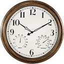 16 Inch Large Outdoor Wall Clock,Waterproof Vintage Non-Ticking Clock with Thermometer and Hygrometer Combo,Battery Operated Clock Wall Decorative- Bronze