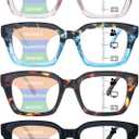 4 Pack Progressive Multifocus Reading Glasses for Women Oprah Style Blue Light Blocking Computer Readers