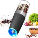 CIRCLE JOY Gravity Electric Pepper Grinder Salt Grinder Pepper Griner Mill Electric with LED Light, Battery Operated, Adjustable Coarseness, Washable 135ml Container, 1 Pcs