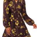 PRETTYGARDEN Women's Fall Boho Dresses 2026 Floral Long Sleeve V Neck Mini Flowy Wedding Guest Dress Trendy Vacation Outfits (S)