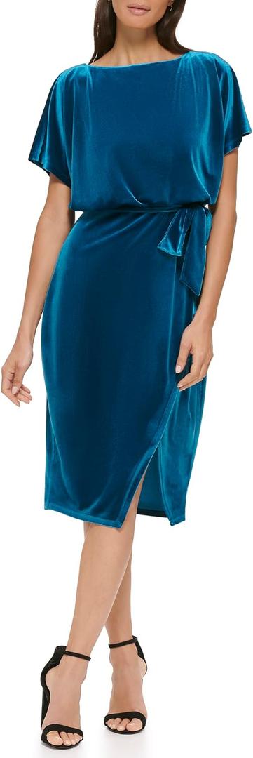 Kensie Womens Short Sleeve Tie Waist Midi Dress, size 14