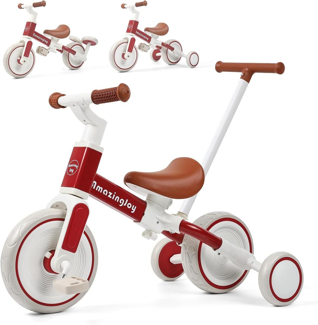 6 in 1 Toddler Tricycle with Push Handle Kids Tricycle for 2-5 Year Olds Toddler Bike for 1 Year Trikes for Kids 1-3 with Removable Pedal Adjustable Seat Birthday Gift Trike 1 to 3 Tricycle Red