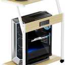 FANXIYQ Computer Tower Stand with Charging Station, Adjustable Height PC Tower Stand for Floor & Carpet, Rolling CPU Holder Cart with Top Shelf, Under Desk PC Cart, White