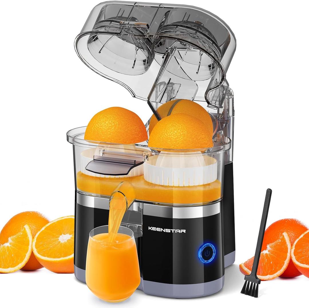 Electric Citrus Juicer, Dual-Head Orange Juicer Squeezer with Power Cord, Portable Juicer with Cleaning Brush for Lemon, Grapefruit, High Juice Yield, One Touch Operation, Easy to Clean (Middle, Black)