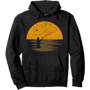 Fly Fishing Vintage Retro Trout Fishing Fisherman Gift Pullover Hoodie, L