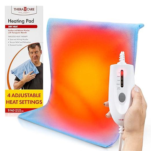 TheraCare Electric Heating Pad | Dry Heat Therapy | 4 Adjustable Heat Settings | 12" x 15" | Comfortable, Soft & Durable