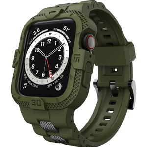 GELISHI Bands Compatible for Apple Watch Band 41mm 40mm 38mm, Men Sport Rugged Band with Protective Case for Watch Series 9 8 7/Series 6 SE 5 4 3 (Army Green)