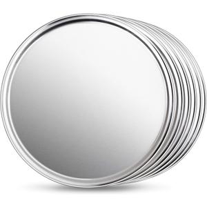 New Star Foodservice Restaurant-Grade Aluminum Pizza Pan/Tray, Wide Rim, 8 Inch, Pack of 6