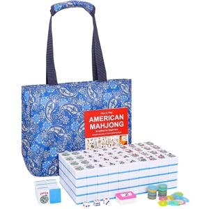 American Mahjong Game Set, Mahjong Tile Set with 166 Numbered Large Tiles (1.5", Blue), Mahjong Tiles Set with Blue Carrying Bag