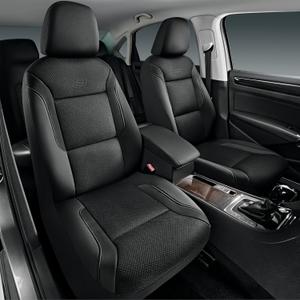 Skechers Memory Foam Leather Car Seat Covers, Air Cool Mesh Thick Seat Covers, Two Front car seat Protector, Airbag Compatible, Automotive Comfort Protection for Most Cars, Vans, Trucks, SUV (Black) (Black and Black)