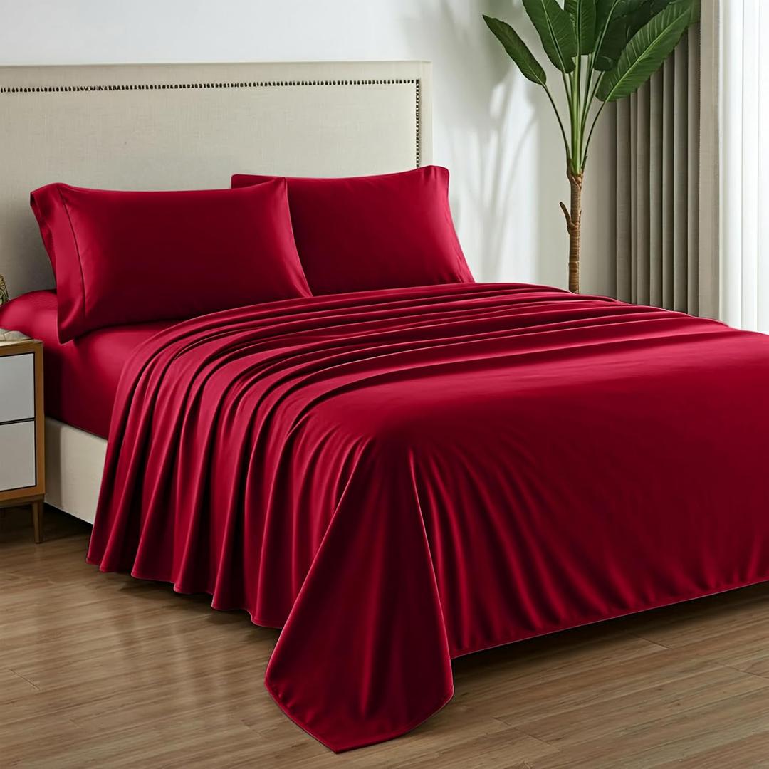 Mayfair Linen 100% Egyptian Cotton Sheets King Size - 800 High Thread Count Sheet, 4 PC Luxury Hotel King Size Sheets Set, 16" Deep Pocket Sateen Weave Extra Soft Cooling Bed Sheet Set - Red