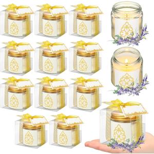 Hoolerry 12 Pcs Eid Mubarak Candles Gifts Bulk Eid Al Adha Party Favors for Women Mubarak Scented Soy Candles Lavender Mini Muslim Islamic Gifts Thank You Glass Jar Islamic Festival Party Favors