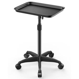 Rolling Salon Tray on Wheels - Adjustable Height 25"-37" Tattoo Tray, Premium Aluminum Easy Assembly Salon Trolley Cart for Clinic Spa Tattoo Studio Elderly Care Home Use(37inch) - Black
