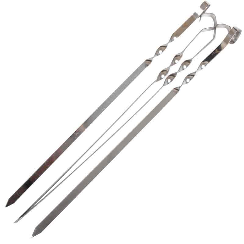 Flat Skewers, Stainless Steel, No-Wood Handle, Koobideh Persian Kabob, Carrying Case, 12 Pcs