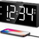 PPLEE Alarm Clock for Bedroom,Upgrade Digital Clock Large Bold Number,5 Level Brightness Volume,2 Alarms,Weekend Weekday Mode,Type C/USB Charger Port,Loud Table Clock with Power Off Memory for Any Age (White)